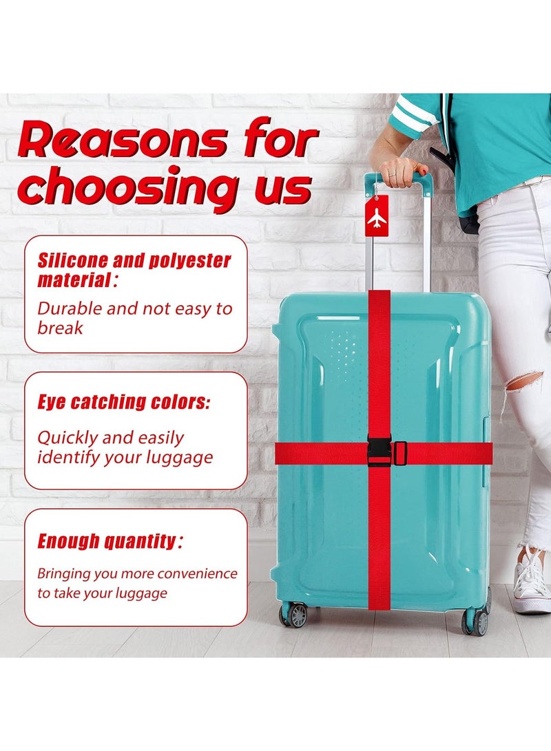 4 Piece Luggage Straps Suitcase Tags Set for TSA Approved, 2 Travel Adjustable Suitcase Belt, 2 Silicone Luggage Tags with Name ID Card Travel Accessories,Red - Image 4