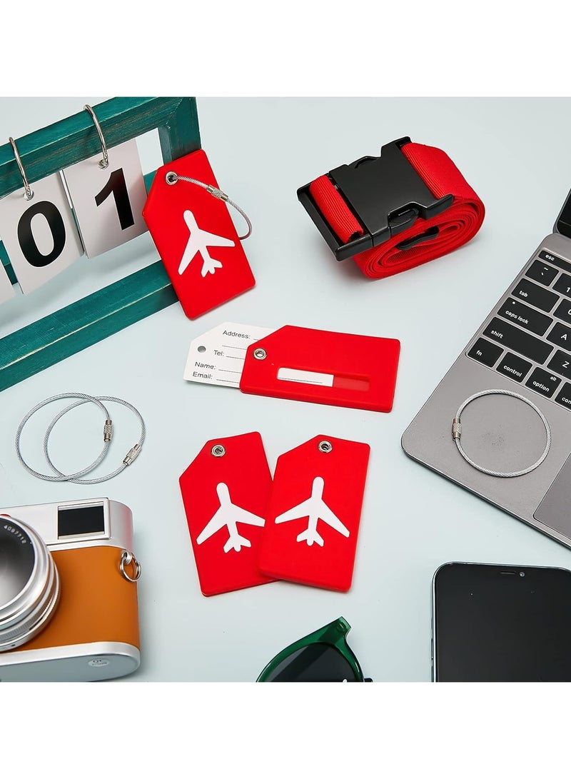 4 Piece Luggage Straps Suitcase Tags Set for TSA Approved, 2 Travel Adjustable Suitcase Belt, 2 Silicone Luggage Tags with Name ID Card Travel Accessories,Red - Image 5