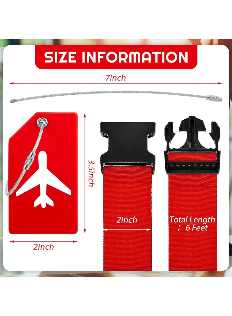 4 Piece Luggage Straps Suitcase Tags Set for TSA Approved, 2 Travel Adjustable Suitcase Belt, 2 Silicone Luggage Tags with Name ID Card Travel Accessories,Red - Image 2