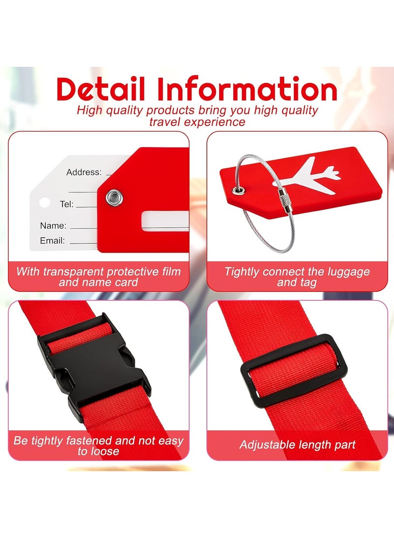 4 Piece Luggage Straps Suitcase Tags Set for TSA Approved, 2 Travel Adjustable Suitcase Belt, 2 Silicone Luggage Tags with Name ID Card Travel Accessories,Red - Image 3