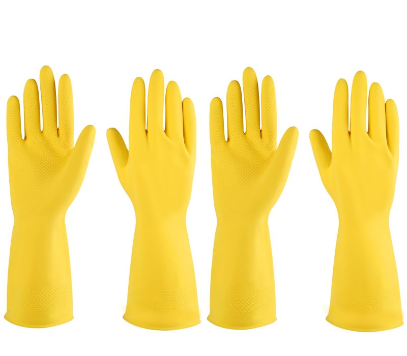 IUCGE Rubber gloves dishwashing 4 Pairs for Kitchen,Cleaning gloves for household Reuseable.(Large,Yellow) - Image 1