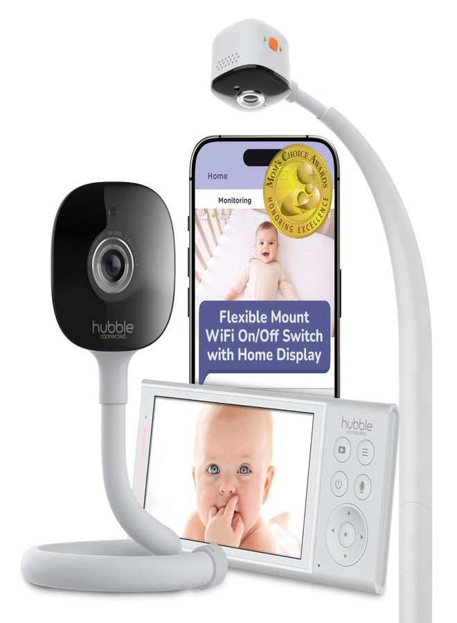 HUBBLE CONNECTED GoBaby Pro Baby Camera Monitor — 2K Ultra Clear HD Camera w/ 5” HD Home Display — Covered Face, Rollover, True Cry Alerts, Sleep Trainer & Soother, w/Flexible Mount, Power Cables - Image 1