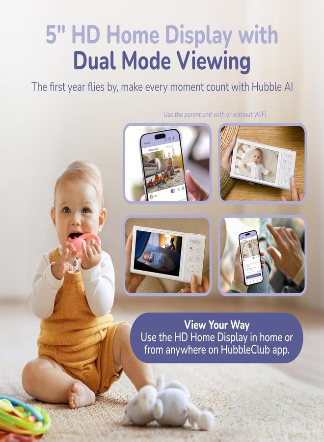 HUBBLE CONNECTED GoBaby Pro Baby Camera Monitor — 2K Ultra Clear HD Camera w/ 5” HD Home Display — Covered Face, Rollover, True Cry Alerts, Sleep Trainer & Soother, w/Flexible Mount, Power Cables - Image 4