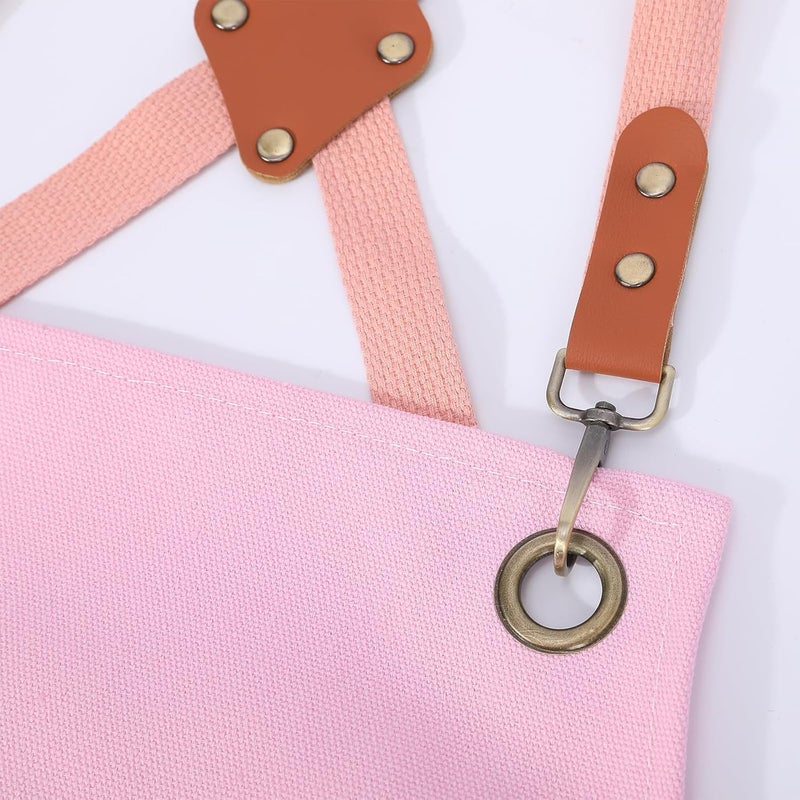 AFUN Chef Aprons for Men Women with Large Pockets, 16oz Cotton Canvas Cross Back Heavy Duty Work Apron (Light Pink) - Image 3