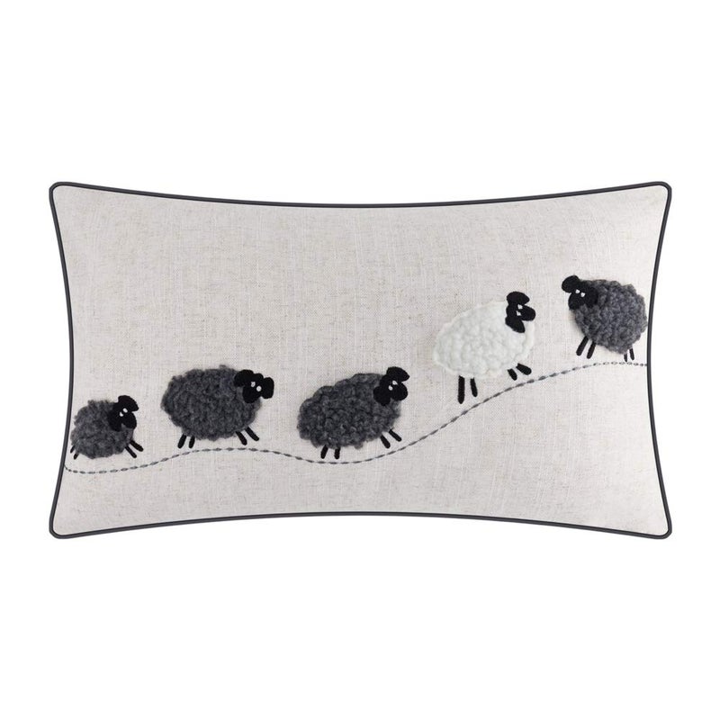 JWH Sheeps Pillow Cover Decorative Animal Embroidery Accent Pillow Case Lumbar Cushion Cotton Pillowcase for Sofa Couch Bed Living Room 12x20 Inch White and Gray