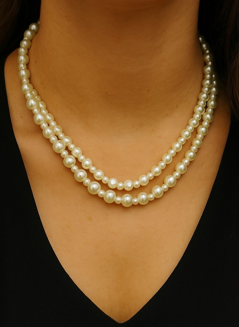 Vbranda Two layers Pearl Necklace-WHITE 