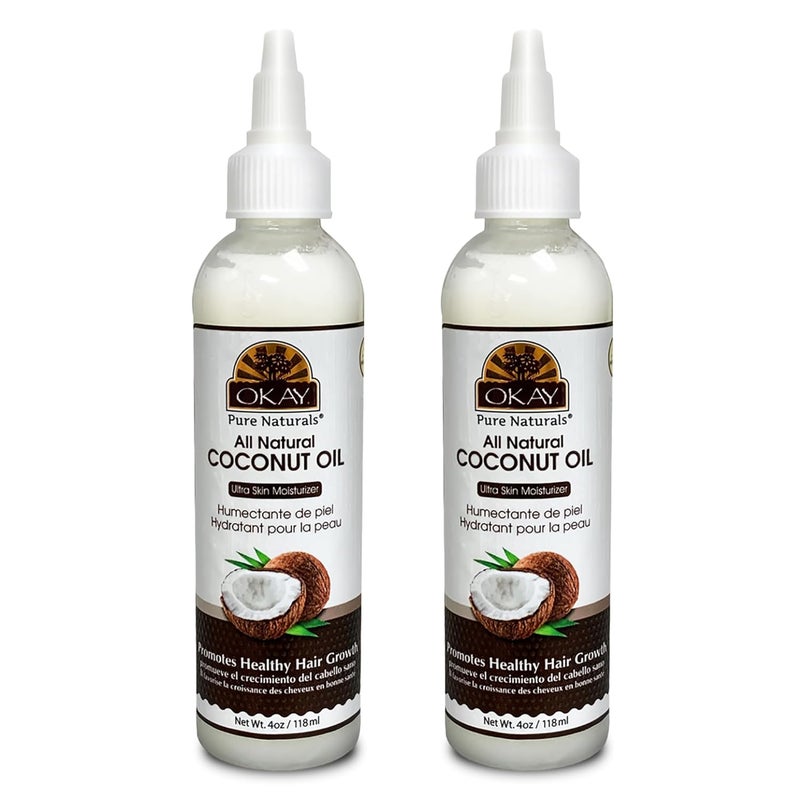 OKAY زيت جوز الهند النقي 100% من أوكي  للشعر والبشرة  4 أونصات / 125 مل  زجاجة قابلة للعصر عبوة من 2