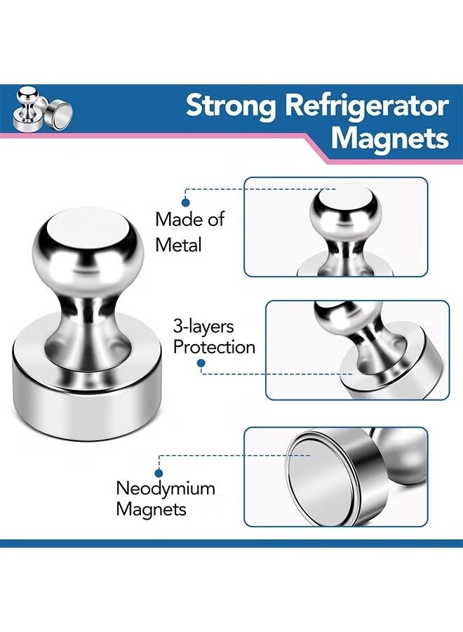 20 Pieces Fridge Magnets, Magnetic Push Pins for Refrigerator, Whiteboard, Kitchen, Office, School - Strong & Durable Brushed Nickel Design - Image 2