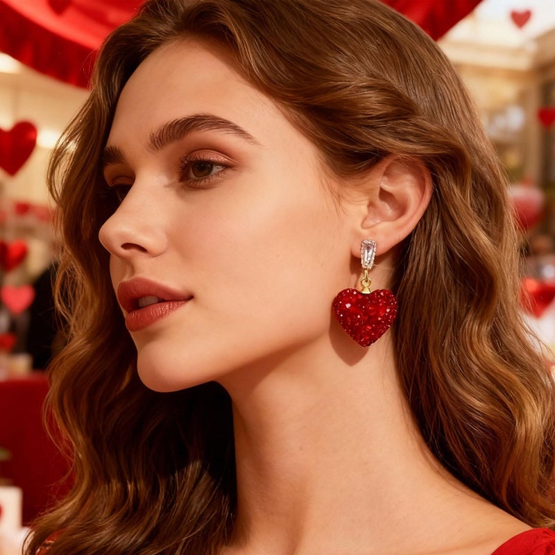Frodete Valentines Earrings Heart Earrings for Women Heart Dangle Jewelry Accessories Love Statement Earring Valentines Day Outfits Galentines Party Dress Up Accessory - Image 2