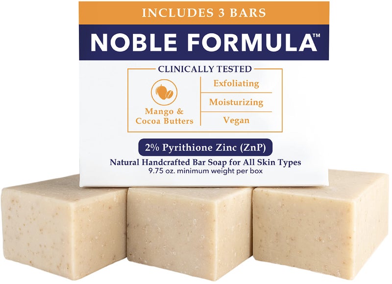 Noble Formula 2 Pyrithione Zinc ZnP Bar Soap Vegan Mango and Cocoa Butter for All Skin Types Including Those With Acne Psoriasis and Eczema 325 oz 3 Bars in 1 Box Total 975 oz