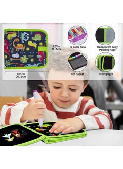 Bebiland 16 Pages Portable Erasable Drawing Pad Reusable Sketchpad Painting Book with 12 Colored Erasable Pens for Kids Toddlers Green  - Image 2