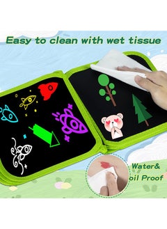 Bebiland 16 Pages Portable Erasable Drawing Pad Reusable Sketchpad Painting Book with 12 Colored Erasable Pens for Kids Toddlers Green  - Image 4