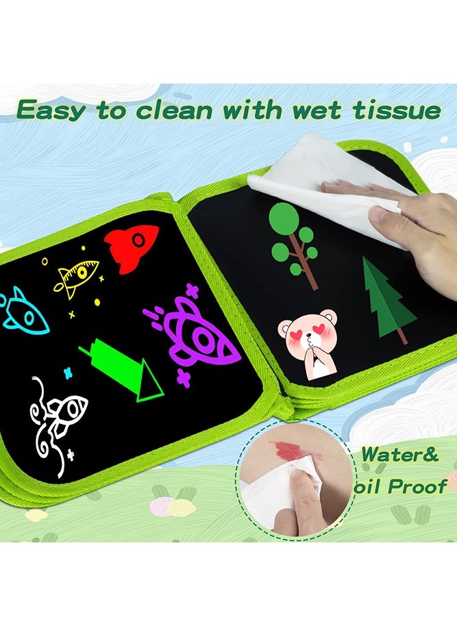 Bebiland - 16 Pages Portable Erasable Drawing Pad Reusable Sketchpad Painting Book with 12 Colored Erasable Pens for Kids Toddlers Green - Image 1
