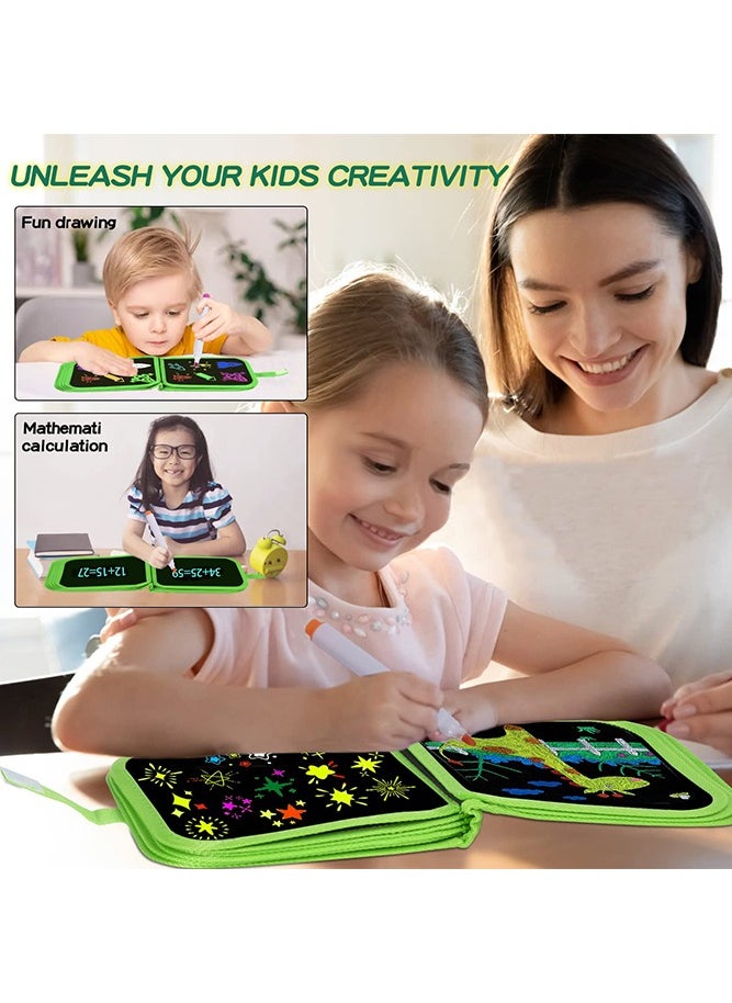Bebiland - 16 Pages Portable Erasable Drawing Pad Reusable Sketchpad Painting Book with 12 Colored Erasable Pens for Kids Toddlers Green - Image 1