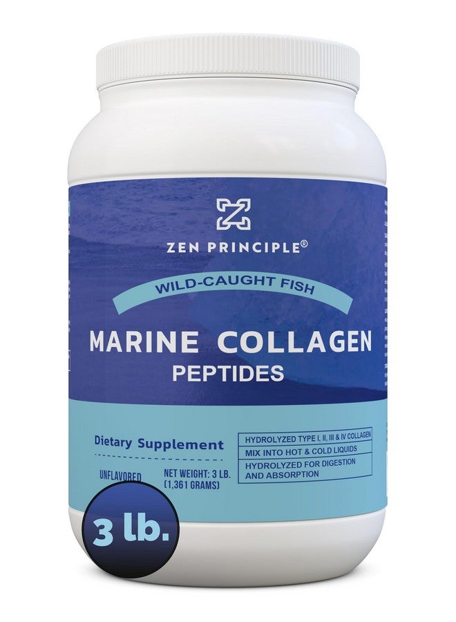 Zen Principle Marine Collagen Peptides Powder 3 lb. Wild-Caught Fish, Non-GMO. Supports Healthy Skin, Hair, Joints, and Bones. Hydrolyzed Type 1 & 3 Protein. Amino Acids, Unflavored, Easy to Mix. - Image 1