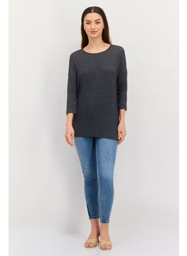 VERO MODA Women Round Neck Short Sleeve Solid Top, Charcoal Grey  - Image 2