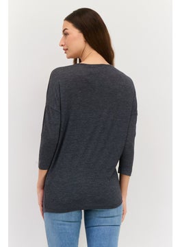 VERO MODA Women Round Neck Short Sleeve Solid Top, Charcoal Grey  - Image 4