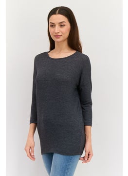 VERO MODA Women Round Neck Short Sleeve Solid Top, Charcoal Grey  - Image 3