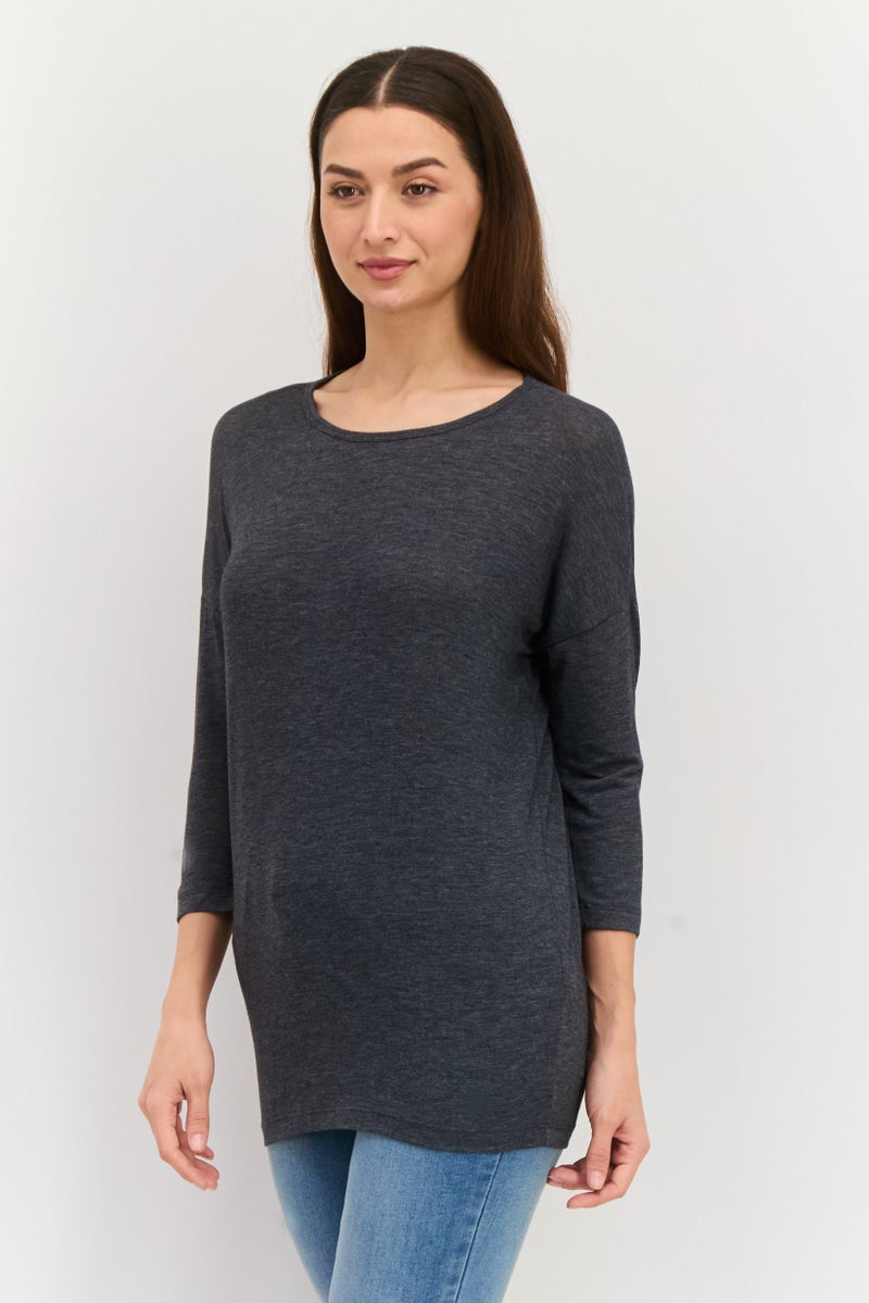 VERO MODA بلوزة نسائية بأكمام قصيرة وياقة دائرية، رمادي فحمي - Image 3