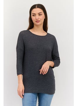 VERO MODA Women Round Neck Short Sleeve Solid Top, Charcoal Grey  - Image 1