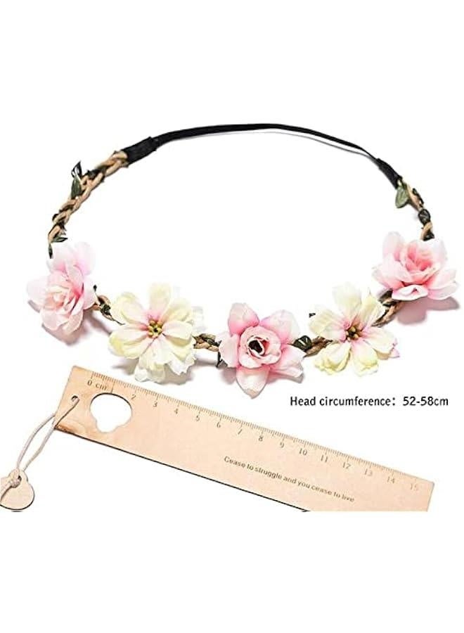 4Pcs Flower Crown for Women Girls Headband Color Mixing Hair Accessories Wedding Bride Rose Hair Ring  - Image 2
