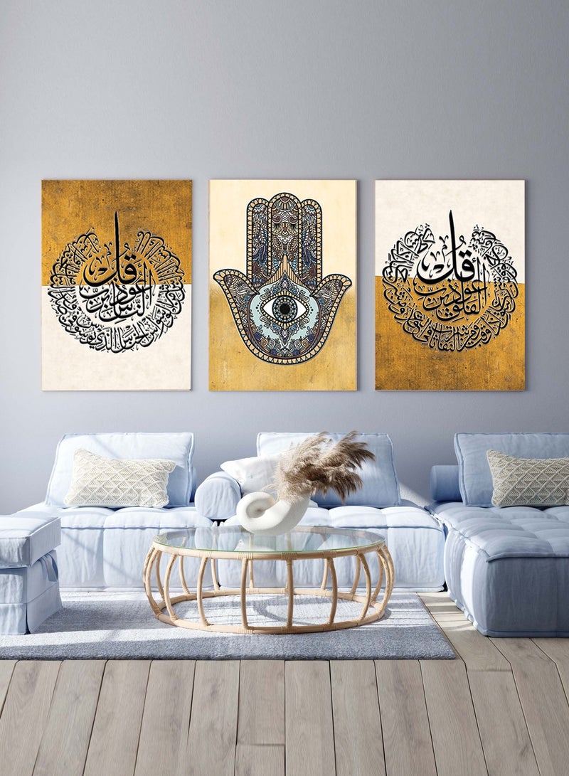 ديكوريور تابلوة اسلامي 3 قطع 90cm x 42.5 cm بسمك 30 مم بطباعة ديجيتال عالية الجودة -طبقة uv للحماية ضد الخدوش و حماية الالوان - تصميمات حديثة - لايحتاج مسامير للتركيب بلاصق ذاتي - Image 3