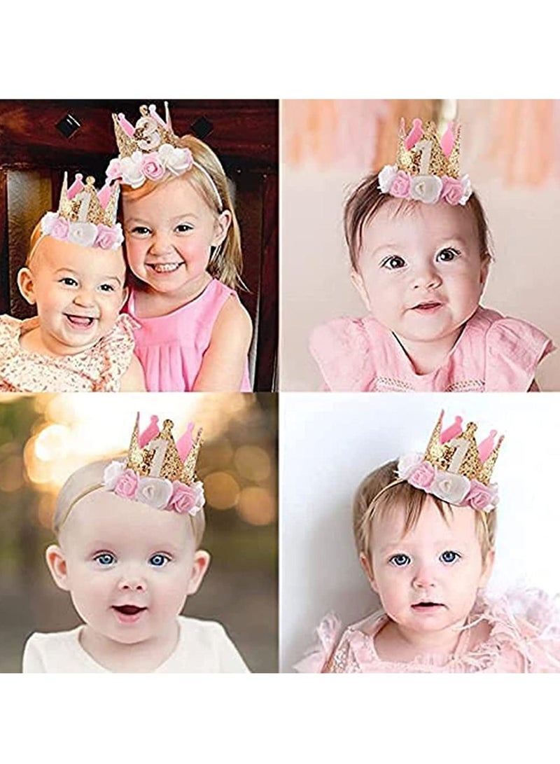 KASTWAVE Baby Girl 1 Birthday Crown for Baby, Hat Girl Decorations First for Baby Gifts Rose Gold Pink Crown Party One Year Old Princess Baby Hat for Handmade Birthday Crown Cap for Baby Girls Boys  - Image 2