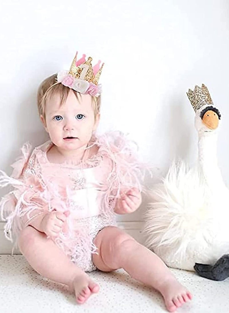 KASTWAVE Baby Girl 1 Birthday Crown for Baby, Hat Girl Decorations First for Baby Gifts Rose Gold Pink Crown Party One Year Old Princess Baby Hat for Handmade Birthday Crown Cap for Baby Girls Boys  - Image 3