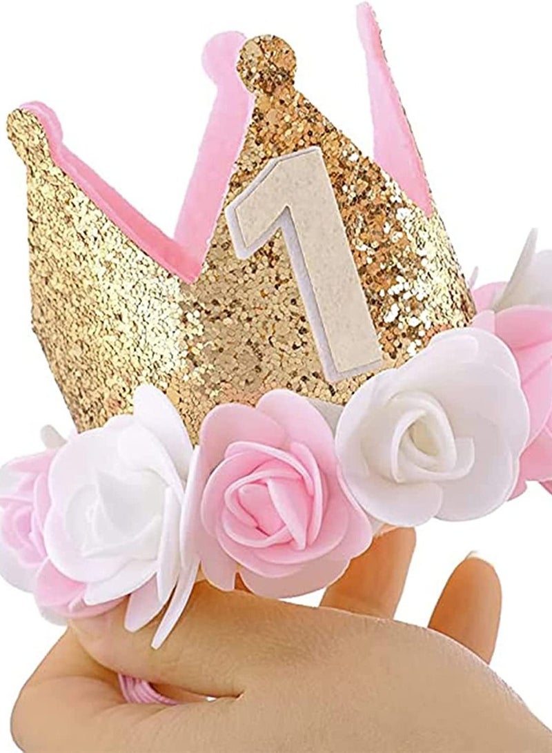 KASTWAVE Baby Girl 1 Birthday Crown for Baby, Hat Girl Decorations First for Baby Gifts Rose Gold Pink Crown Party One Year Old Princess Baby Hat for Handmade Birthday Crown Cap for Baby Girls Boys  - Image 5