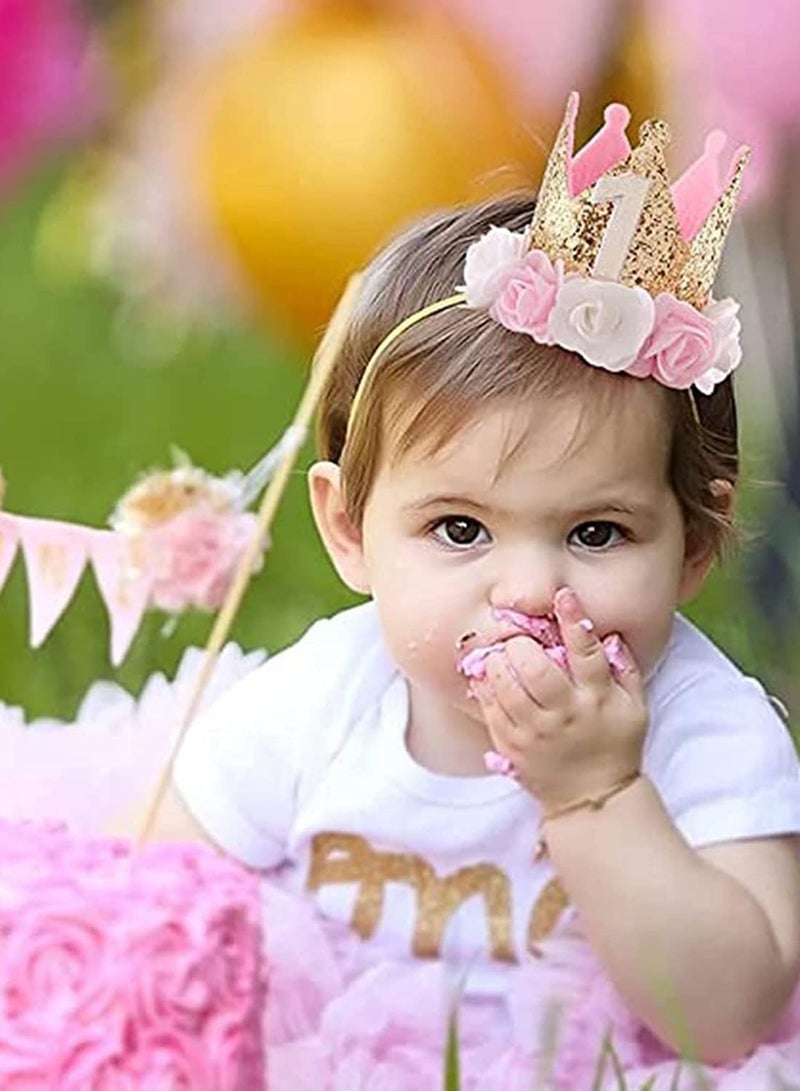 KASTWAVE Baby Girl 1 Birthday Crown for Baby, Hat Girl Decorations First for Baby Gifts Rose Gold Pink Crown Party One Year Old Princess Baby Hat for Handmade Birthday Crown Cap for Baby Girls Boys  - Image 4