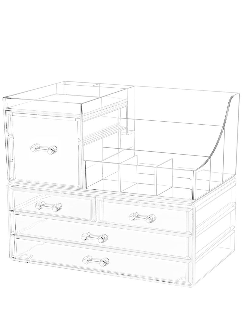 Generic Makeup Organizer for Vanity Multifunction Desk Organizer with 5 Drawers Clear Bathroom Organizer Countertop for Cosmetics Lipsticks Jewelry Nail Care Skincare - Image 1