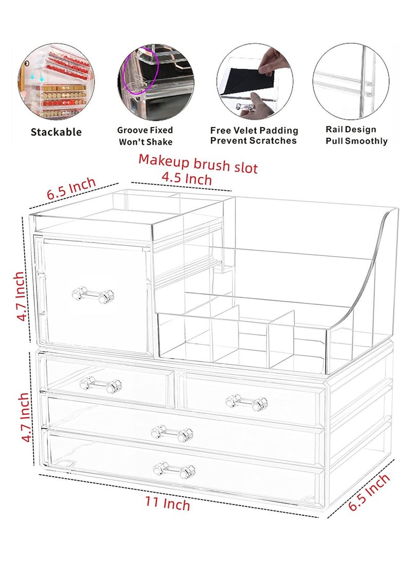 Generic Makeup Organizer for Vanity Multifunction Desk Organizer with 5 Drawers Clear Bathroom Organizer Countertop for Cosmetics Lipsticks Jewelry Nail Care Skincare - Image 2