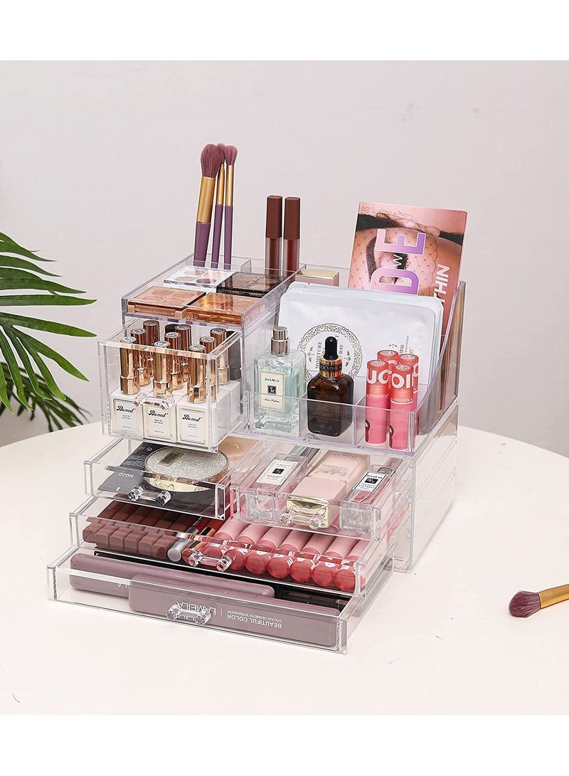 Generic Makeup Organizer for Vanity Multifunction Desk Organizer with 5 Drawers Clear Bathroom Organizer Countertop for Cosmetics Lipsticks Jewelry Nail Care Skincare - Image 3