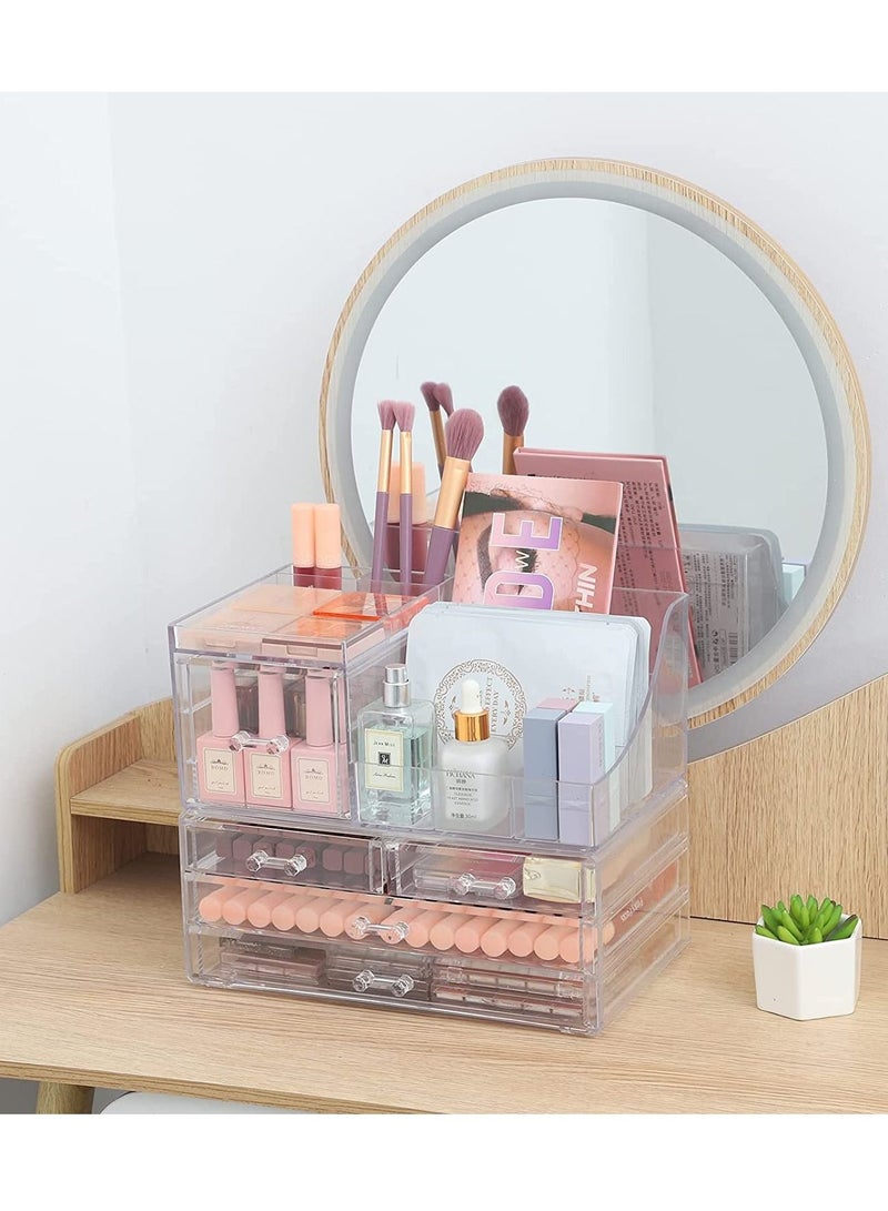 Generic Makeup Organizer for Vanity Multifunction Desk Organizer with 5 Drawers Clear Bathroom Organizer Countertop for Cosmetics Lipsticks Jewelry Nail Care Skincare - Image 4