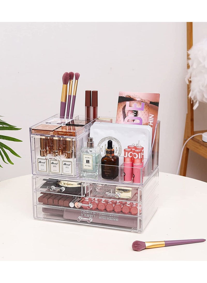 Generic Makeup Organizer for Vanity Multifunction Desk Organizer with 5 Drawers Clear Bathroom Organizer Countertop for Cosmetics Lipsticks Jewelry Nail Care Skincare - Image 5