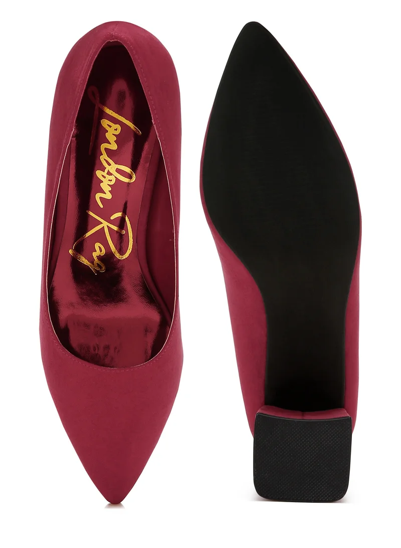 London Rag Block Heel Pumps in Burgundy