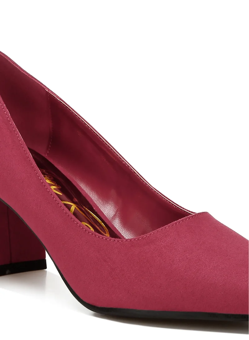 London Rag Block Heel Pumps in Burgundy