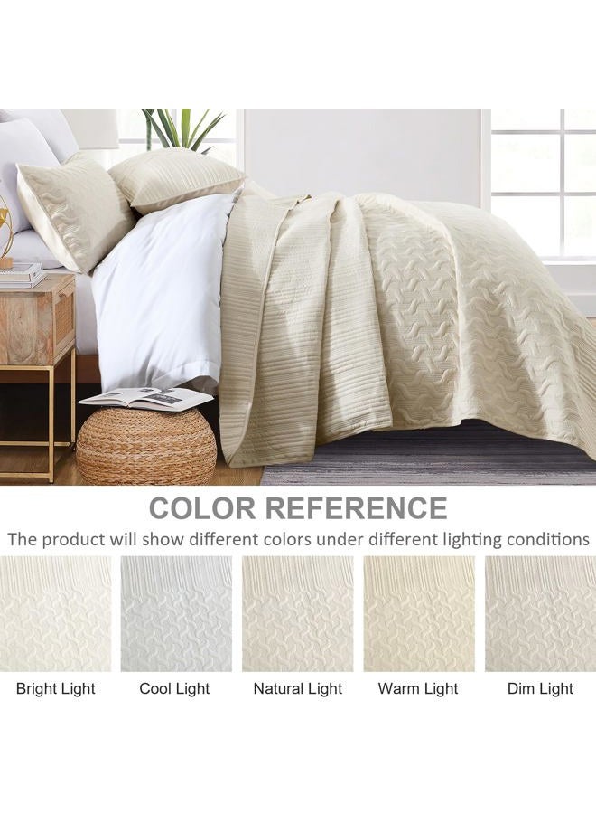 YIRAN California King Size Beige Quilt Set Lightweight Oversized Bedspread Ultrasonic Diamond Pattern Soft Microfiber Summer Coverlet Modern Style 3 Piece with 2 Shams (112x104 inch) - Image 4
