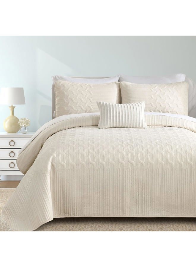 YIRAN California King Size Beige Quilt Set Lightweight Oversized Bedspread Ultrasonic Diamond Pattern Soft Microfiber Summer Coverlet Modern Style 3 Piece with 2 Shams (112x104 inch) - Image 1