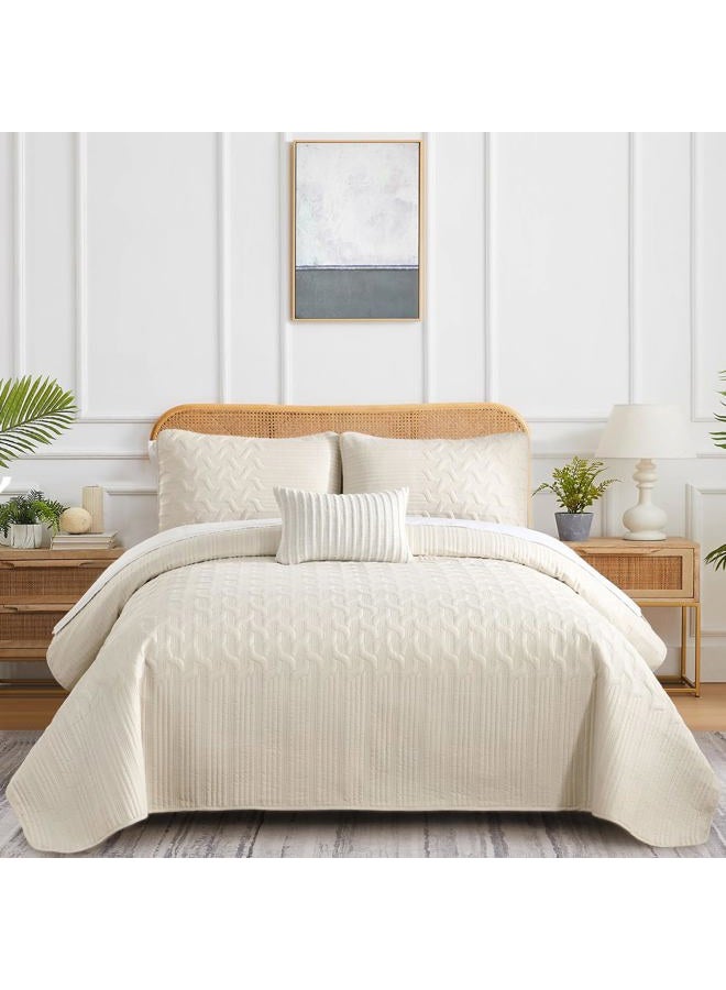 YIRAN California King Size Beige Quilt Set Lightweight Oversized Bedspread Ultrasonic Diamond Pattern Soft Microfiber Summer Coverlet Modern Style 3 Piece with 2 Shams (112x104 inch) - Image 2