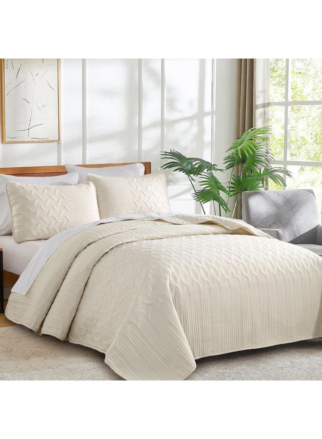 YIRAN California King Size Beige Quilt Set Lightweight Oversized Bedspread Ultrasonic Diamond Pattern Soft Microfiber Summer Coverlet Modern Style 3 Piece with 2 Shams (112x104 inch) - Image 3