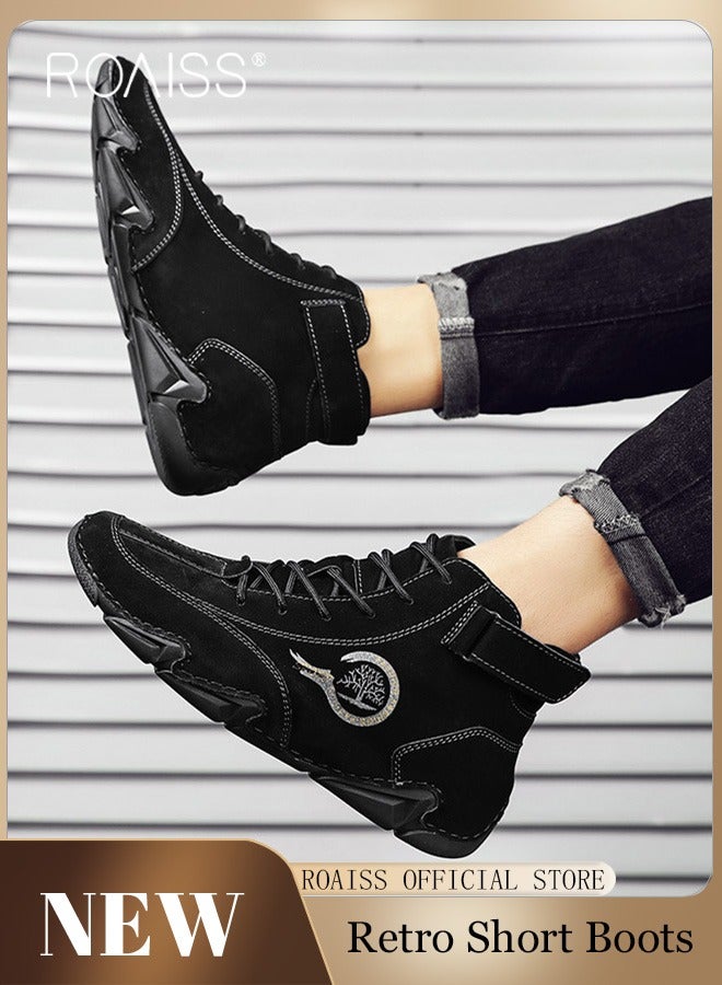 رويس أحذية الجلد الرجالية الناعمة المريحة للكاحل برباط مضاد للانزلاق والمشي. أحذية الرجال العصرية بنمط المعدات مارتن. أحذية الرجال الجلدية متوسطة الارتفاع العصرية. أحذية الرجال العصرية برباط للكاحل. - Image 2