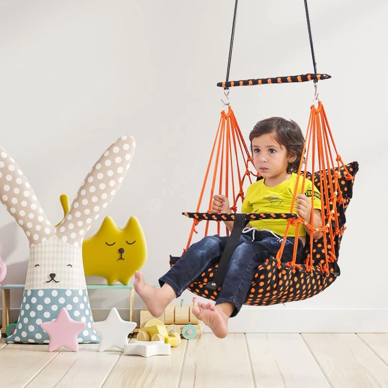 BOFFLE® Cotton Swing Chair for Kids Baby's Children Folding and Washable1-6 Years with Safety Belt/Home,Garden Jhula for Babies|Swing for Kids | Seat and Back Side 16x16 inch - Image 1