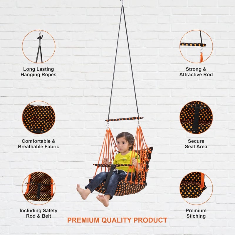 BOFFLE® Cotton Swing Chair for Kids Baby's Children Folding and Washable1-6 Years with Safety Belt/Home,Garden Jhula for Babies|Swing for Kids | Seat and Back Side 16x16 inch - Image 3