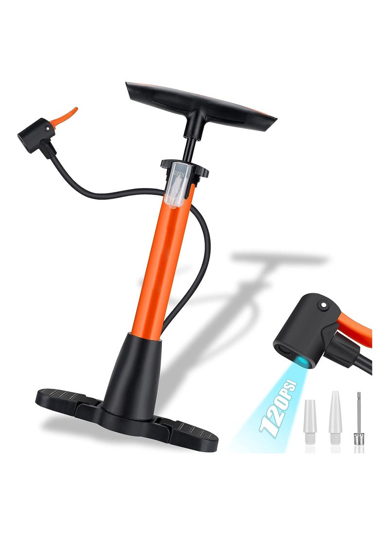 Generic Portable Floor Bicycle Pump for Presta & Schrader Valves, 120PSI High Pressure Bike Air Pump with Ball Pump Needles, Ideal Inflator for Road Bike Tires.  - Image 1
