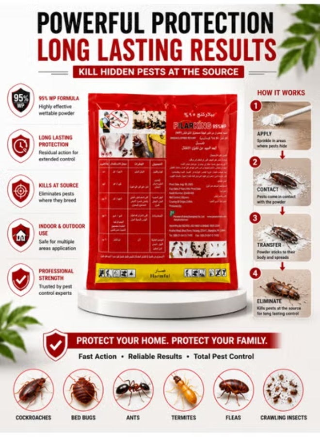 PILARKING PILAR KING 95% WP Professional Insect Killer Powder – Helps Control Bed Bugs, Cockroaches, Ants & Crawling Insects – Indoor & Outdoor Pest Control – 100g - Image 4