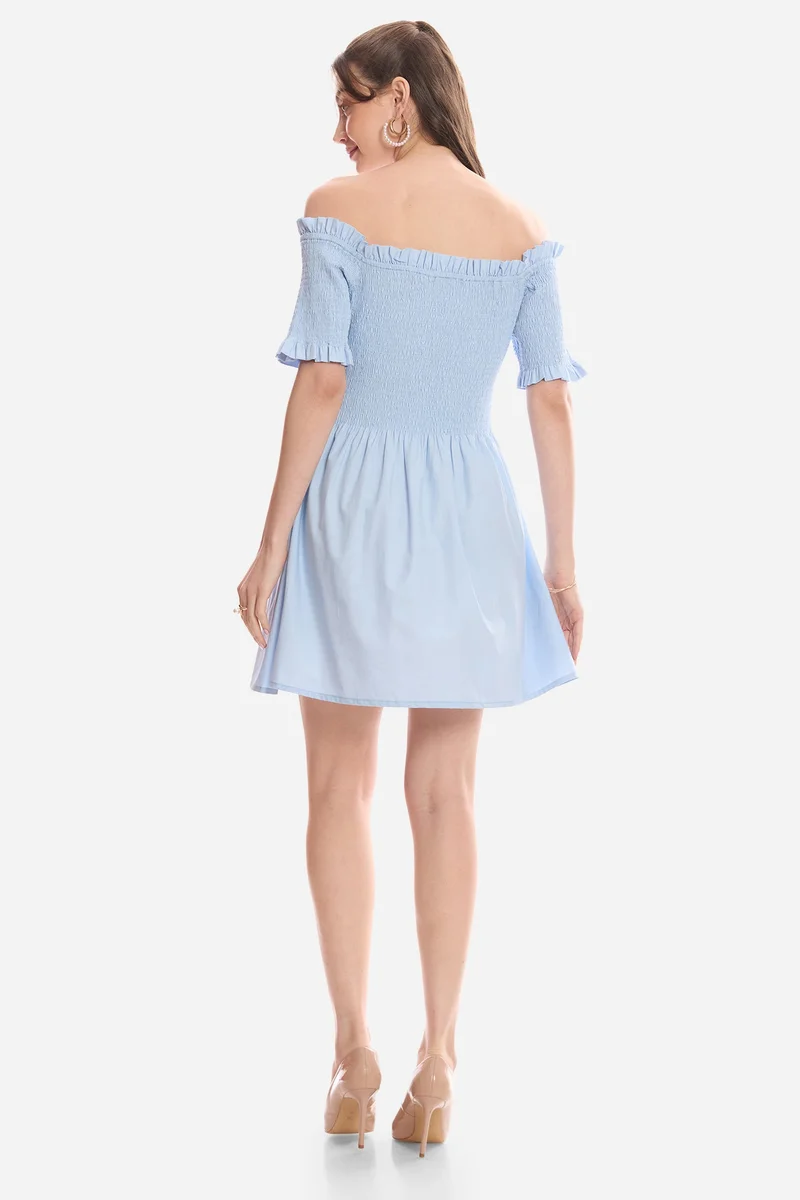 Virgio  Solid Cotton Off-Shoulder Mini Dress for Women for Women | Best Price UAE