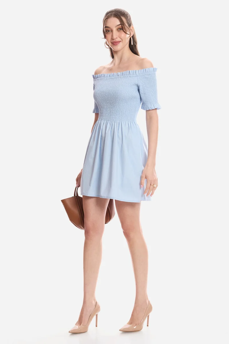 Virgio  Solid Cotton Off-Shoulder Mini Dress for Women for Women | Best Price UAE