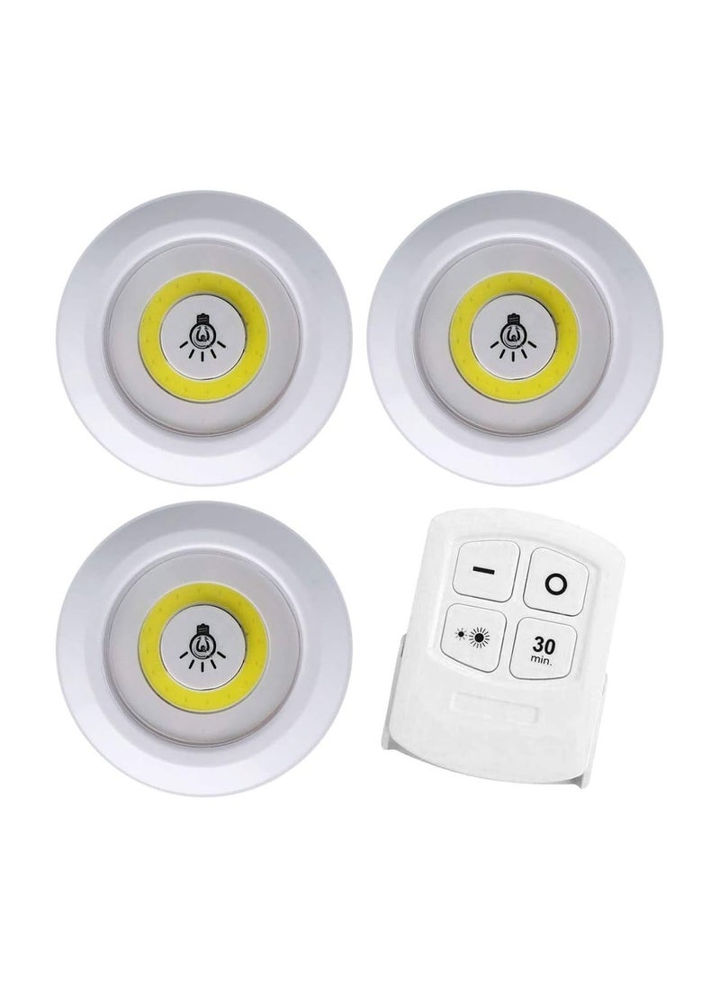 Generic LED Light with Remote Control Battery Operated Set of 3 Remote Control No Wiring Required Switch between Strong Low Brightness Battery Operated Easy Adhesive Tape Attachment  - Image 1