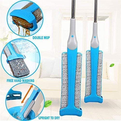 WRYER Double Side Flat Mop Stainless Steel Fiber SelfWringing Telescopic Comfort Handle Floor Cleaning Tool - Image 2